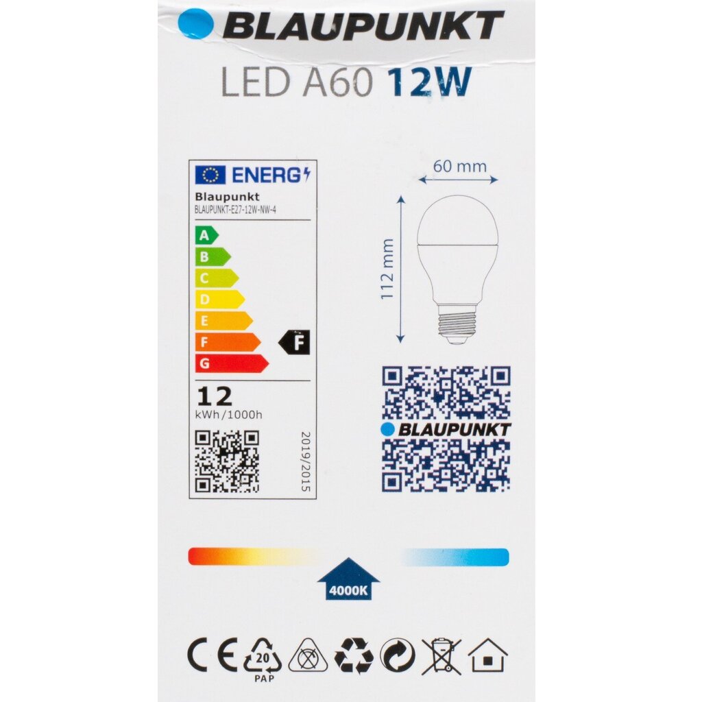 Blaupunkt LED pirnid E27 A60 1260lm 12W 4000K, 4tk hind ja info | Lambipirnid ja LED-pirnid | hansapost.ee