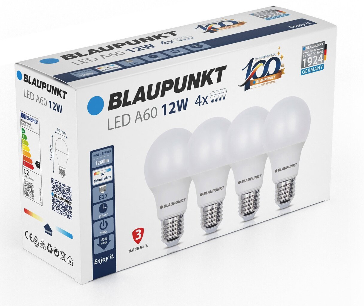 Blaupunkt LED pirnid E27 A60 1260lm 12W 4000K, 4tk цена и информация | Lambipirnid ja LED-pirnid | hansapost.ee