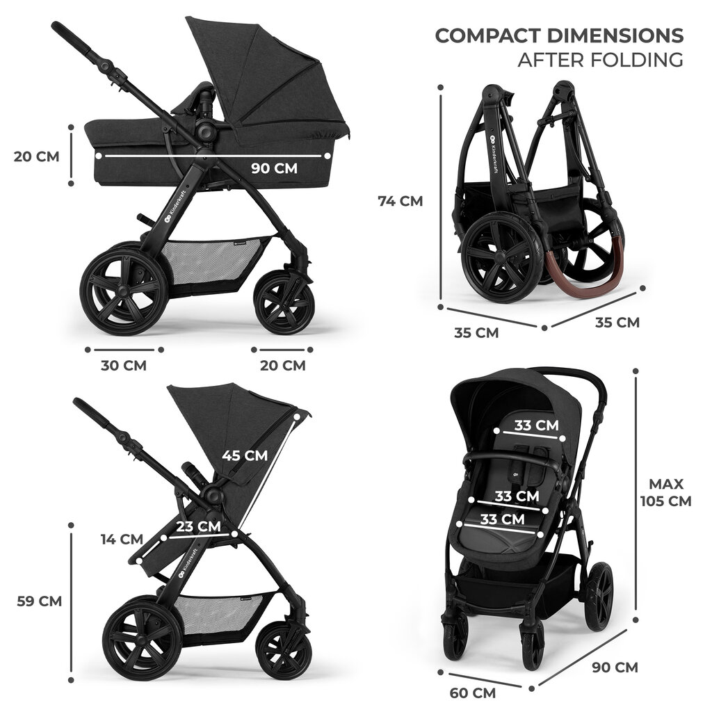 Universaalne jalutuskäru Kinderkraft Moov CT 3in1 Mink Pro, Black hind ja info | Vankrid, jalutuskärud | hansapost.ee