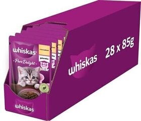 Whiskas Junior noortele kassipoegadele kanaga, 28x85 g hind ja info | Kassikonservid | hansapost.ee