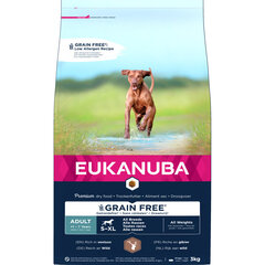 Eukanuba Grain Free S-XL Adult для взрослых собак с дичью, 3 кг цена и информация | Сухой корм для собак | hansapost.ee