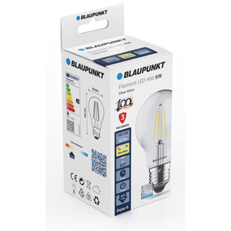 Blaupunkt LED lambipirn E27 A60 8W Dimmer, läbipaistev hind ja info | Lambipirnid ja LED-pirnid | hansapost.ee