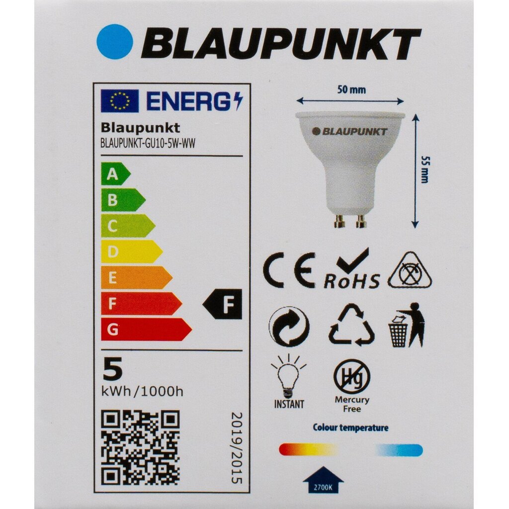 Blaupunkt LED lambipirn GU10 5W, soe valge цена и информация | Lambipirnid ja LED-pirnid | hansapost.ee