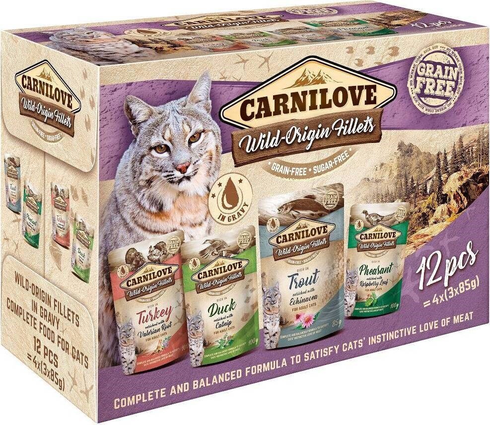 Carnilove Cat Wild Origin Fillets täiskasvanud kassidele lihaga, 12x85g цена и информация | Kassikonservid | hansapost.ee