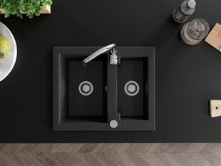 Granitinė virtuvinė plautuvė Mexen Carlos su maišytuvu ir sifonu, Black granite+Chrome цена и информация | Кухонные раковины | hansapost.ee