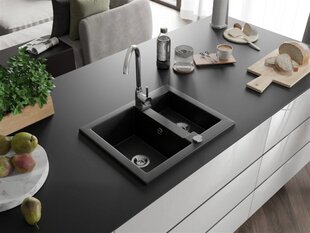 Granitinė virtuvinė plautuvė Mexen Carlos su maišytuvu ir sifonu, Metallic black/silver+Chrome цена и информация | Раковины на кухню | hansapost.ee