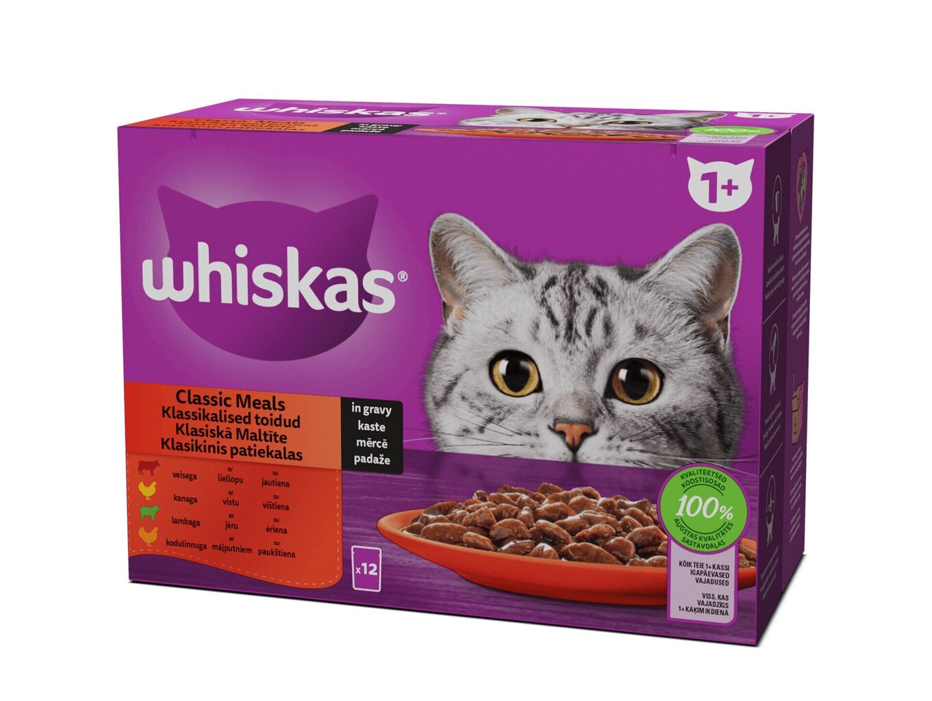 Whiskas Adult veise-, kana-, lamba-, linnulihaga, 4*12x85 g hind ja info | Kassikonservid | hansapost.ee