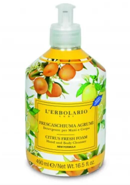 Lõhnastatud käte- ja kehapesuvahend L'Erbolario Frescaschiuma Agrumi, 490 ml цена и информация | Näopuhastusvahendid | hansapost.ee