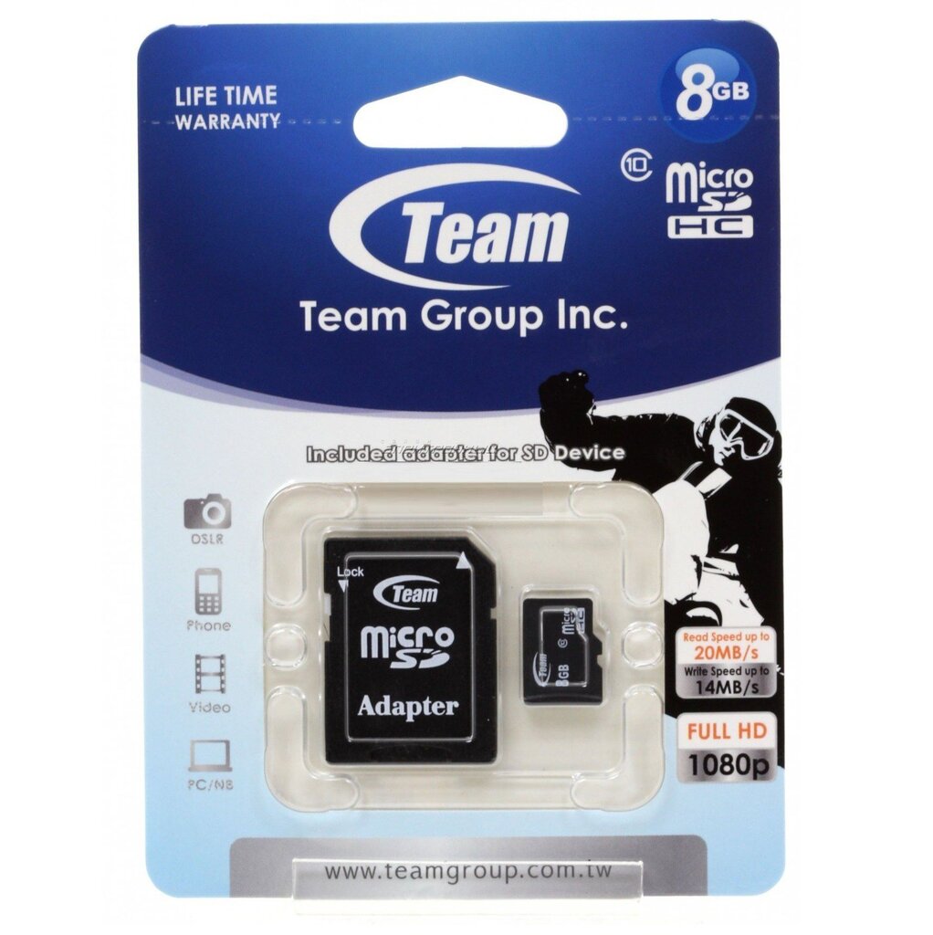 TeamGroup C10 Micro SDHC 8GB mälukaart цена и информация | Mälukaardid mobiiltelefonidele | hansapost.ee