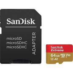 Карта памяти SanDisk Extreme microSDXC 64 Гб, 160/60 Мб, с A2 C10 V30 цена и информация | Карты памяти для телефонов | hansapost.ee