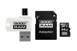 Карта памяти GoodRam microSDHC 64GB CL10 + адаптер + кард-ридер цена и информация | Goodram Мобильные телефоны, Фото и Видео | hansapost.ee