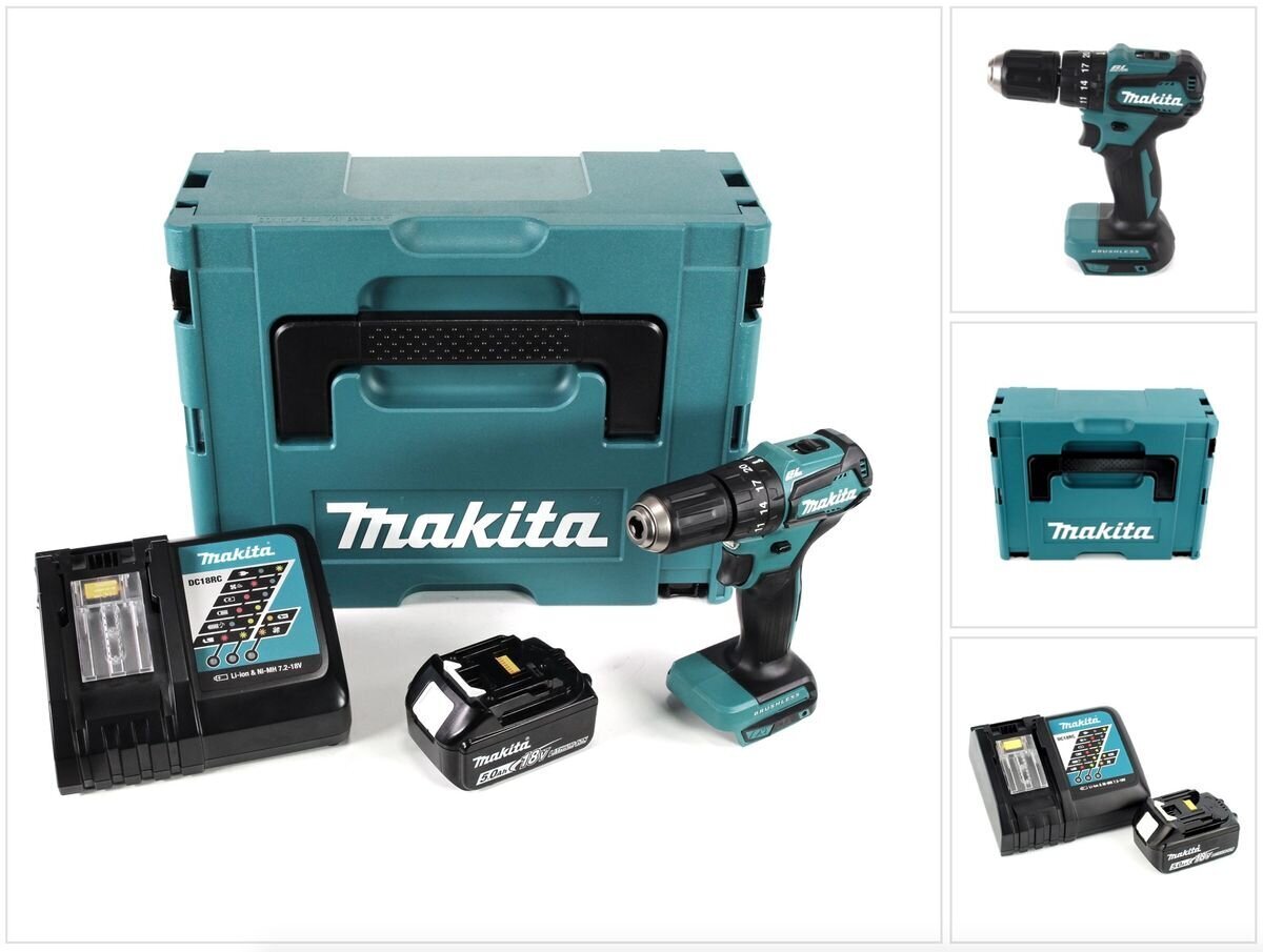 Akulööktrell Makita DHP 483 RT1J 18V 40Nm Makpac + 1x 5,0 Ah aku + laadija hind ja info | Akutrellid, puurid ja kruvikeerajad | hansapost.ee