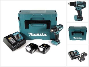 Аккумуляторная дрель-шуруповерт Makita DDF 485 RMJ 18 В 50 Нм Makpac + 2х аккумулятора 4,0 Ач + блок зарядки цена и информация | Дрели и шуруповёрты | hansapost.ee