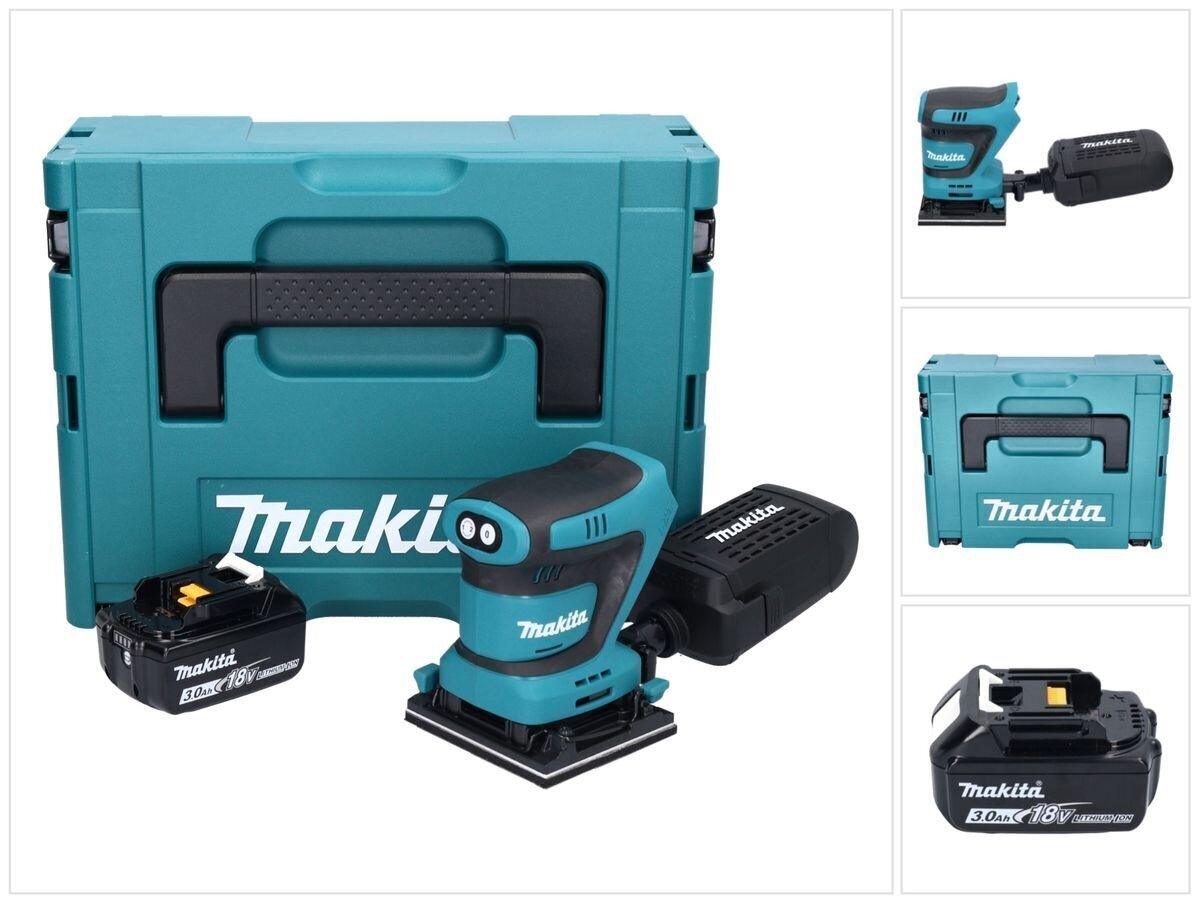 Juhtmeta orbitaallihvmasin Makita DBO 480 F1J 18 V 112 x 102 mm + 1x aku 3,0 Ah + Makpac - ilma laadijata цена и информация | Lihvmasinad | hansapost.ee