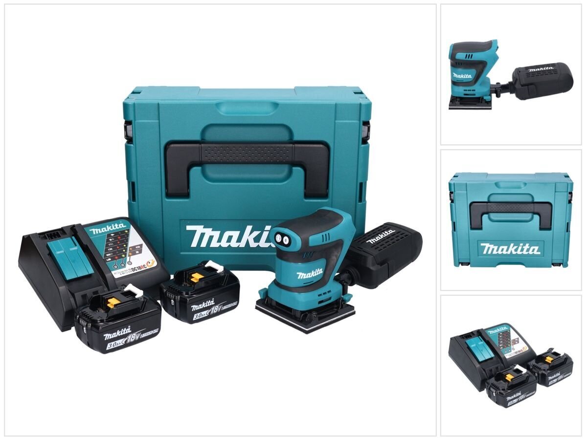 Juhtmeta orbitaallihvmasin Makita DBO 480 RFJ 18 V 112 x 102 mm + 2x 3,0 Ah aku + laadija + Makpac hind ja info | Lihvmasinad | hansapost.ee