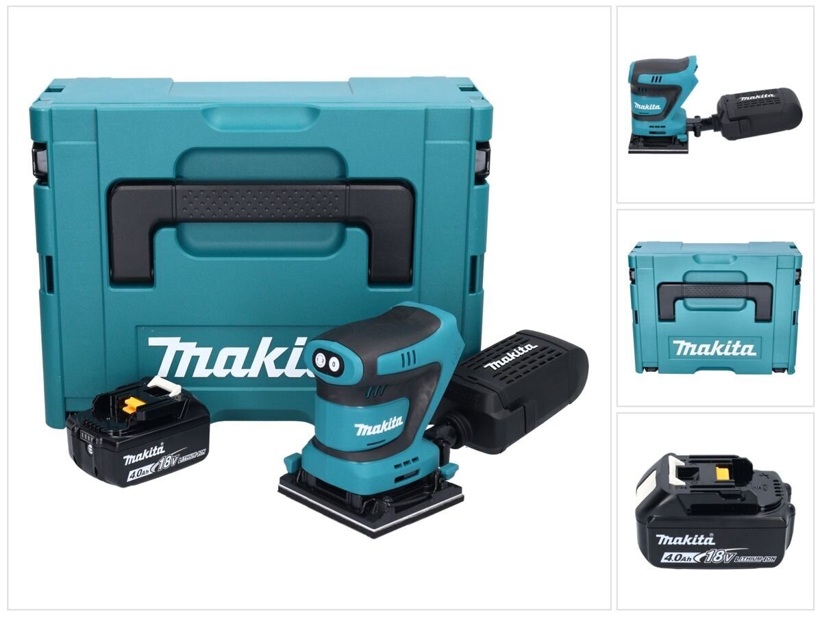 Juhtmeta orbitaallihvmasin Makita DBO 480 M1J 18 V 112 x 102 mm + 1x aku 4,0 Ah + Makpac - ilma laadijata hind ja info | Lihvmasinad | hansapost.ee