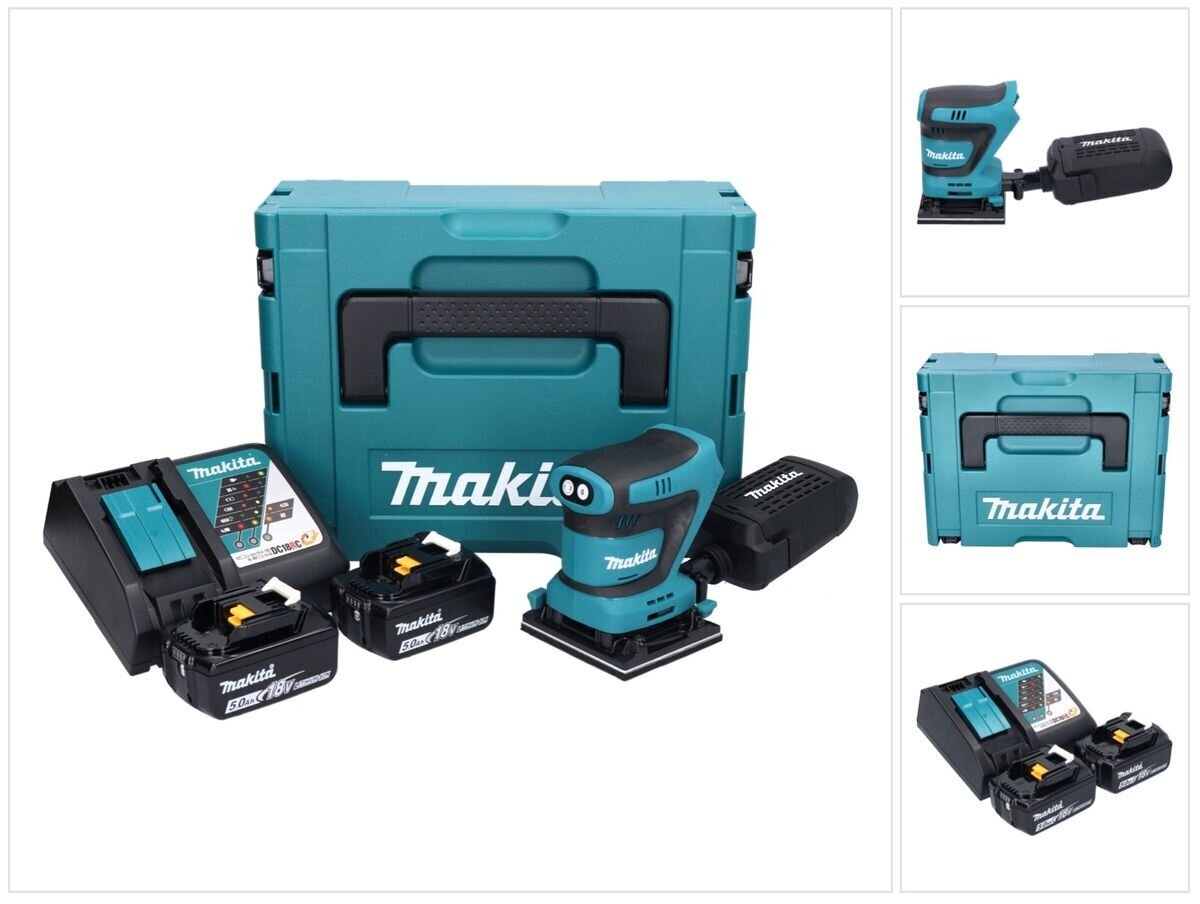 Juhtmeta orbitaallihvmasin Makita DBO 480 RTJ 18 V 112 x 102 mm + 2x aku 5,0 Ah + laadija + Makpac hind ja info | Lihvmasinad | hansapost.ee