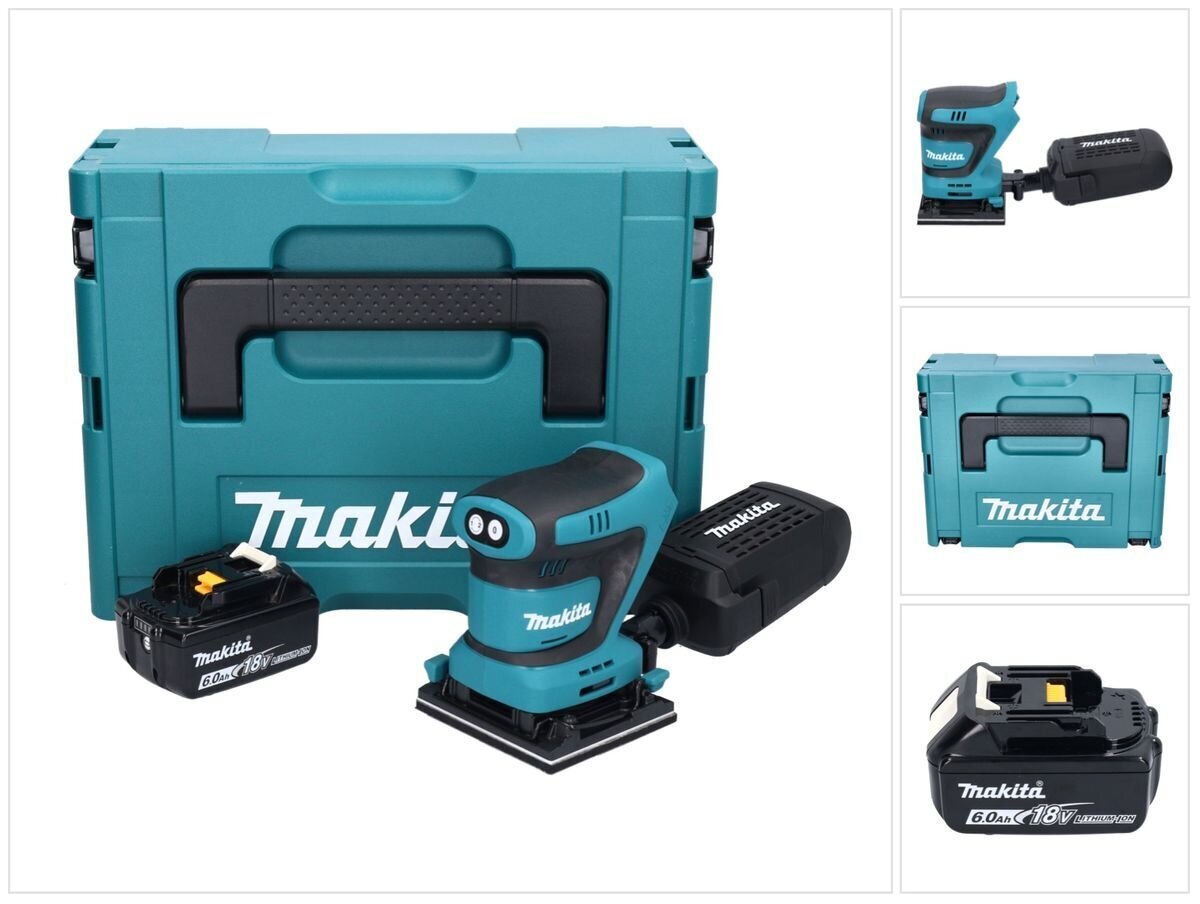 Juhtmeta orbitaallihvija Makita DBO 480 G1J 18 V 112 x 102 mm + 1x aku 6,0 Ah + Makpac - ilma laadijata цена и информация | Lihvmasinad | hansapost.ee