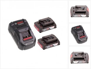 Зарядный набор Bosch с 2 аккумуляторами GBA 2 Ач и зарядным устройством GAL 1880 CV на 14,4–18 В цена и информация | Дрели и шуруповёрты | hansapost.ee