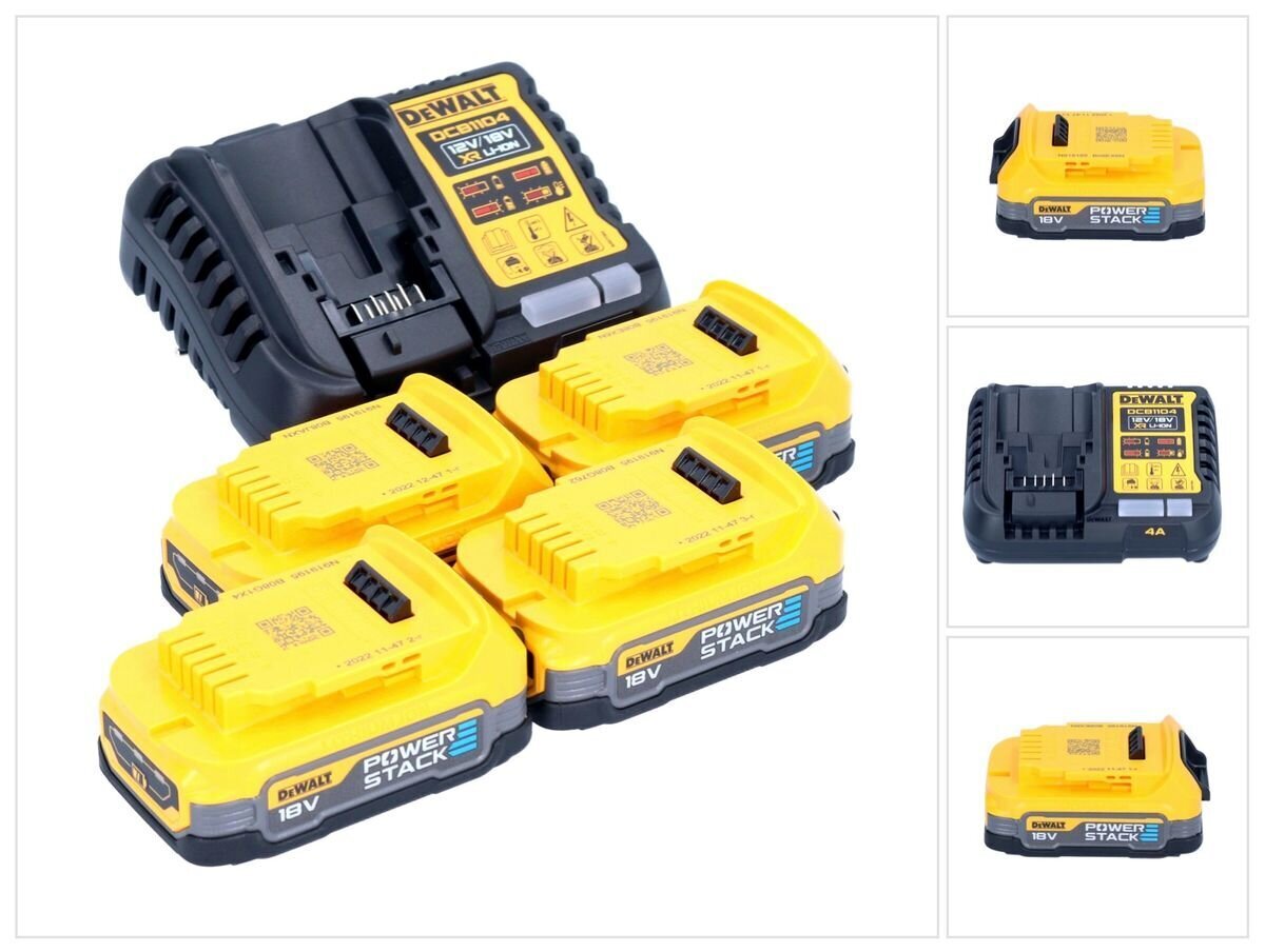 Laadimiskomplekt DeWalt DCB 1104 E4 12 V / 18 V 4x Powerstack aku 1,7 Ah + DCB 1104 laadija price and information | Akutrellid, puurid ja kruvikeerajad | hansapost.ee