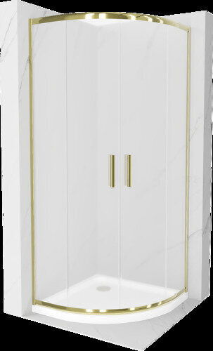 Poolringikujuline dušikabiin Mexen Rio F koos aluse ja sifooniga, matt, Gold+White/Gold, 80 x 80 cm цена и информация | Dušikabiinid | hansapost.ee