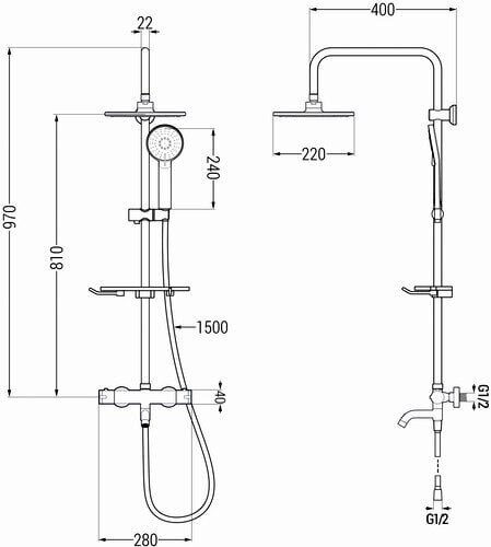 Duši- ja vannisüsteem termostaadiga Mexen KT40, White цена и информация | Dušikomplektid ja süsteemid | hansapost.ee