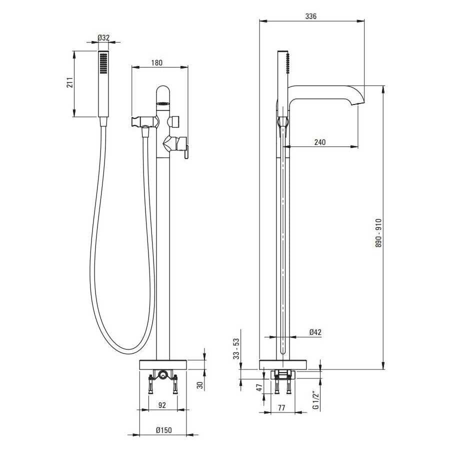 Bath mixer, freestanding, with shower set hind ja info | Vannitoa segistid | hansapost.ee