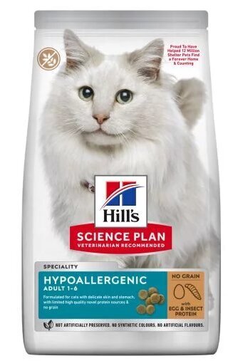 Hill's Hypoallergenic muna- ja putukavalguga, 1,5 kg hind ja info | Kassi kuivtoit ja kassikrõbinad | hansapost.ee