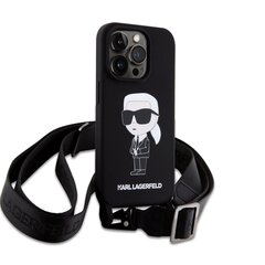 Karl Lagerfeld Liquid Silicone Crossbody Ikonik Case for iPhone 15 Pro Max Black цена и информация | Чехлы для телефонов | hansapost.ee