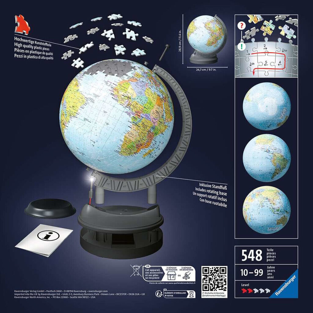 3D puslepall valgustusega Ravensburger 540 tk Gloobus цена и информация | Pusled lastele ja täiskasvanutele | hansapost.ee