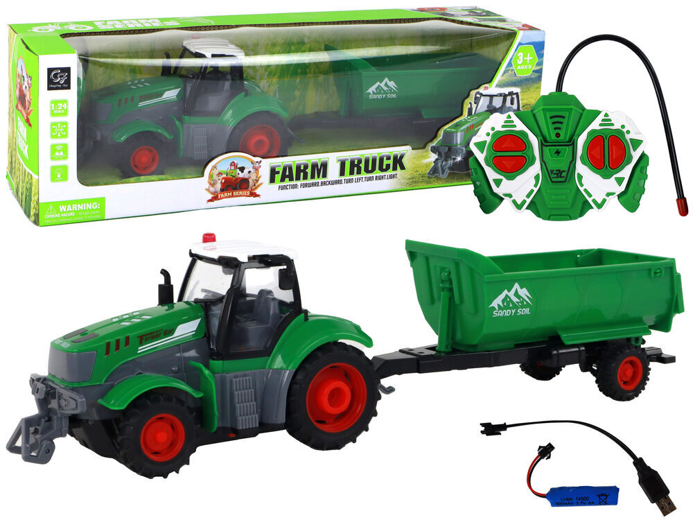 Puldiga traktor koos haagisega Lean Toys, roheline цена и информация | Mänguasjad poistele | hansapost.ee