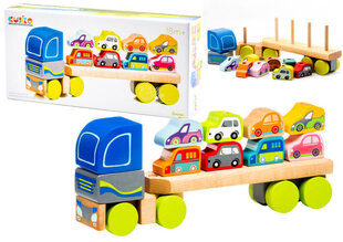Puidust veoauto koos sõiduautodega, 12o. hind ja info | Arendavad laste mänguasjad | hansapost.ee