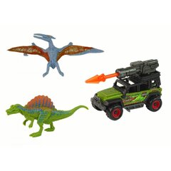Dinosauruste kujude ja auto komplekt Lean Toys hind ja info | Mänguasjad poistele | hansapost.ee