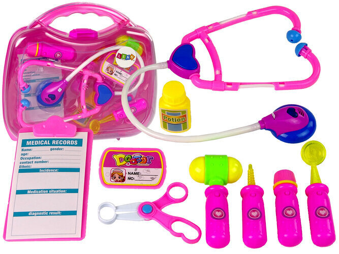 Arstikomplekt kohvris Lean Toys, roosa цена и информация | Mänguasjad tüdrukutele | hansapost.ee