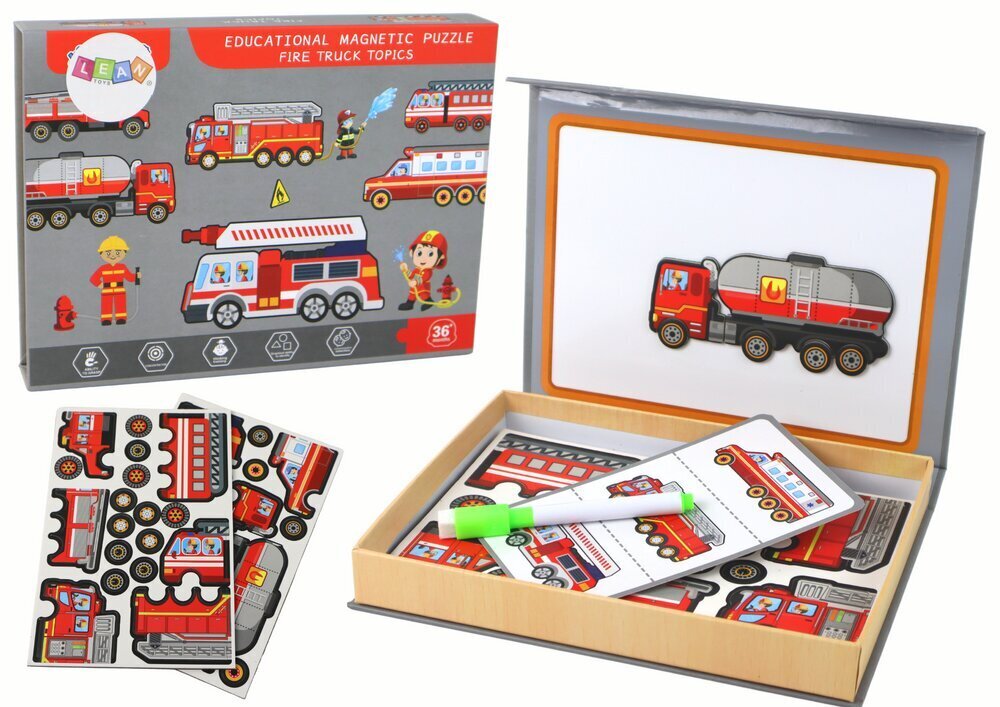 Magnet-puslekomplekt Lean Toys, tuletõrjeautod цена и информация | Arendavad laste mänguasjad | hansapost.ee