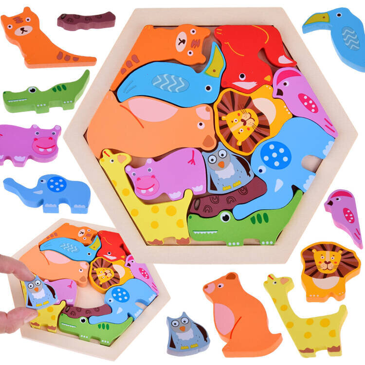Värviline puidust pusle Loomad, 13 o. цена и информация | Arendavad laste mänguasjad | hansapost.ee