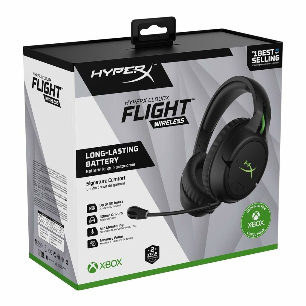 Mikrofoniga Mänguri Peakomplekt Hyperx CloudX Flight Must/Roheline hind ja info | Kõrvaklapid | hansapost.ee