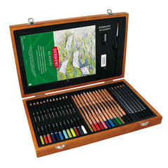 Набор для творчества в деревянной коробке Derwent Academy 30шт: 12 цветных/12 акварельных/6 эскизных карандашей + ластик, блок A5 + кисть цена и информация | Принадлежности для рисования, лепки | hansapost.ee