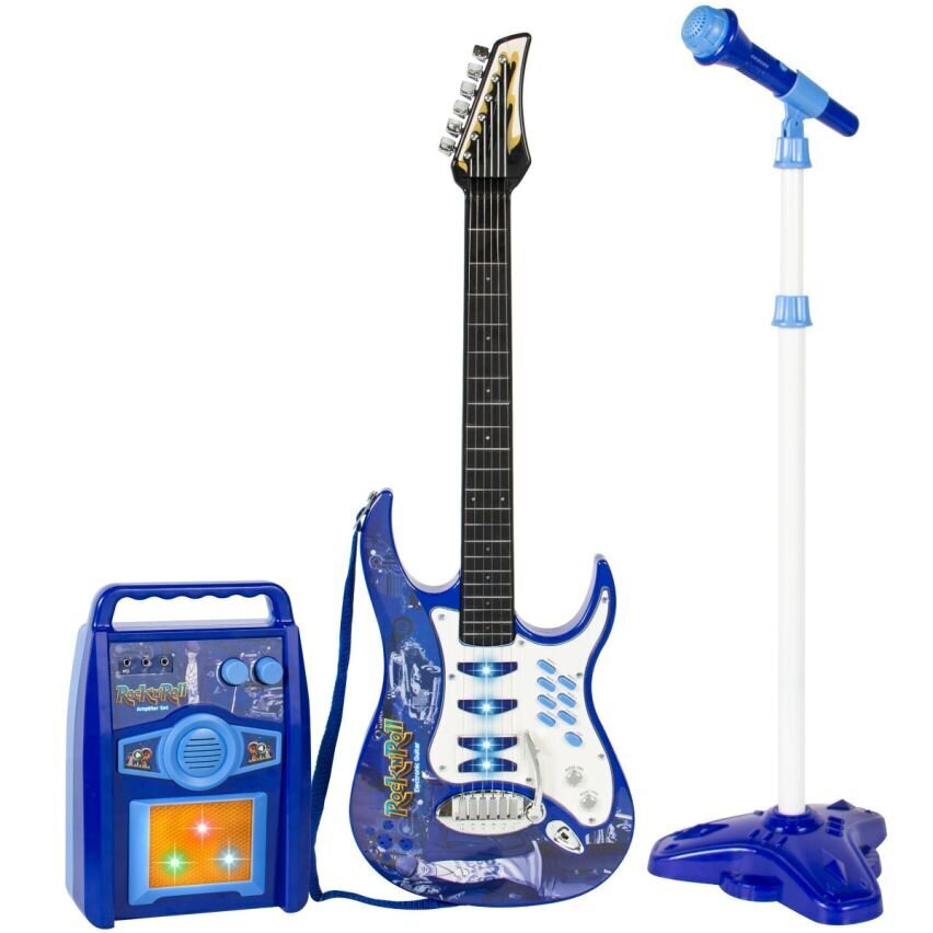 Laste kitarr koos võimendi ja mikrofoniga, sinine цена и информация | Arendavad laste mänguasjad | hansapost.ee