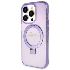 Guess GUHMP14LHRSGSU iPhone 14 Pro 6.1" fioletowy|purple hardcase Ring Stand Script Glitter MagSafe цена и информация | Чехлы для телефонов | hansapost.ee