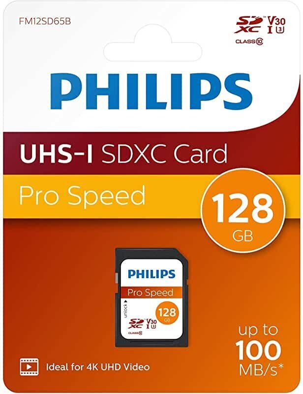 Philips SDXC 128GB Class 10 UHS-I U3 V30 A1 цена и информация | Mälukaardid mobiiltelefonidele | hansapost.ee