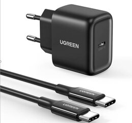 Wall charger UGREEN CD250, 25W, USB-C (black) + USB-C to USB-C cable, 2m (black) цена и информация | Зарядные устройства для телефонов | hansapost.ee