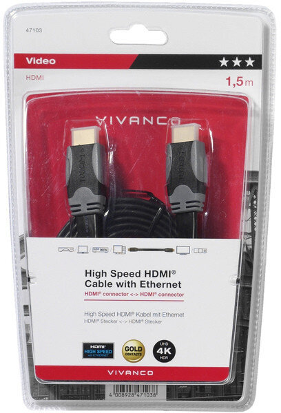 Vivanco, HDMI – HDMI, 1.5 m hind ja info | Juhtmed ja kaablid | hansapost.ee