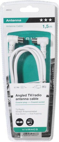 Vivanco antennikaabel nurgaga 1,5m (48033) цена и информация | Juhtmed ja kaablid | hansapost.ee
