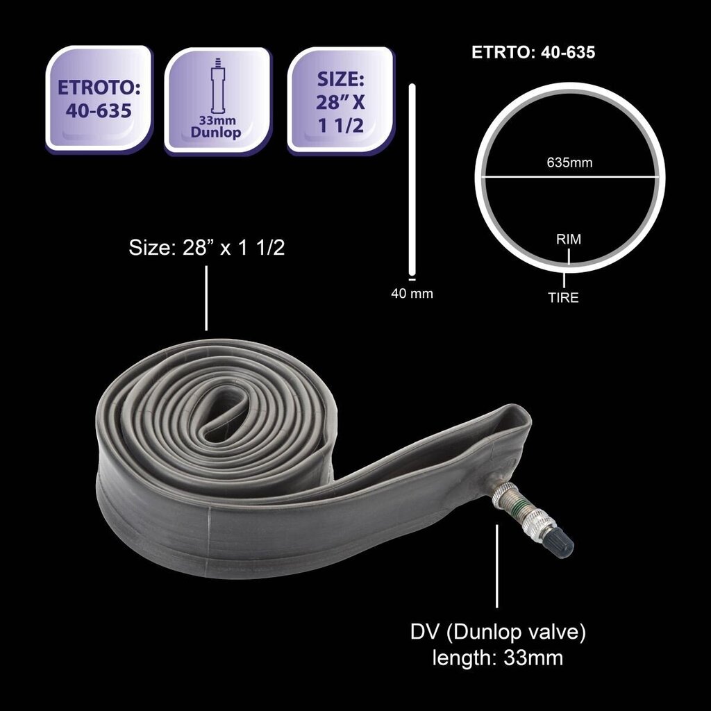 Jalgratta sisekumm Bicycle Gear 28x1 1/2DV, must hind ja info | Jalgratta sisekummid ja rehvid | hansapost.ee