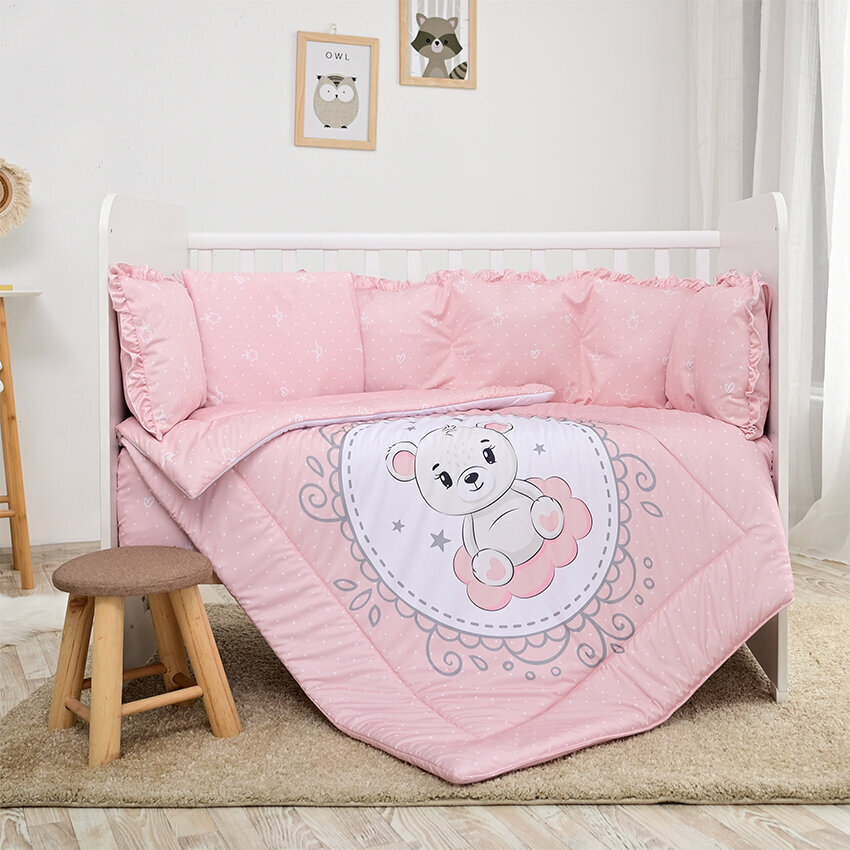 Lorelli laste voodipesukomplekt Lily Bear Pink, 60x120 cm, 7-osaline цена и информация | Laste voodipesu | hansapost.ee
