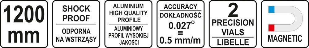 Vesilood alumiiniumist, magnet, 120cm, 2L, Yato (YT-30064) цена и информация | Käsitööriistad | hansapost.ee