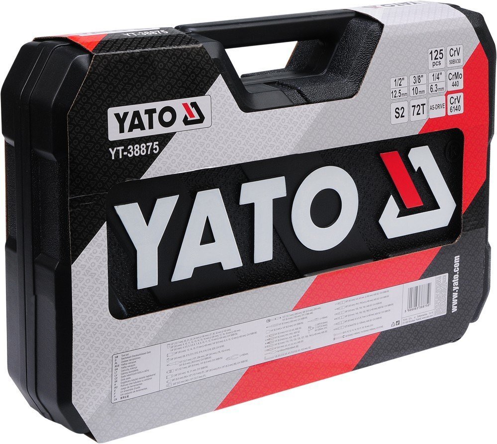Tööriistakomplekt 1/4 , 1/2, 3/8 (126 tk) YT-38875 Yato цена и информация | Käsitööriistad | hansapost.ee