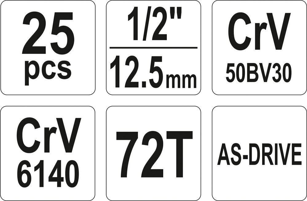 Tööriistakomplekt 1/2 (25tk.) YT-38741 YATO hind ja info | Käsitööriistad | hansapost.ee