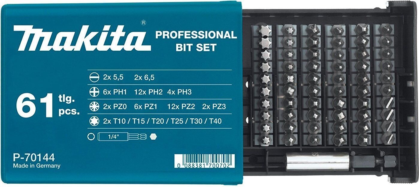 Otsikute komplekt Makita P-70144, 61 tk цена и информация | Käsitööriistad | hansapost.ee